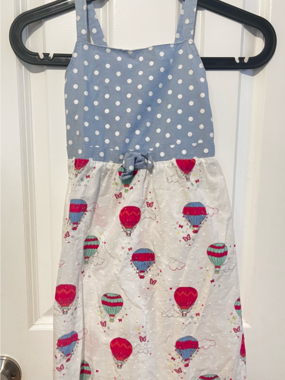 Girls' Light Blue Polka Dot Sundress with Hot Air Balloon Print
